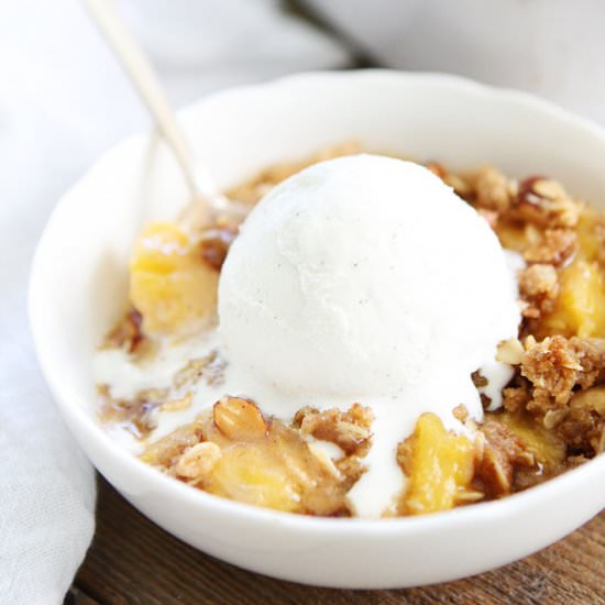 Peach Almond Crisp - Recipe photo by twopeasandtheirpod