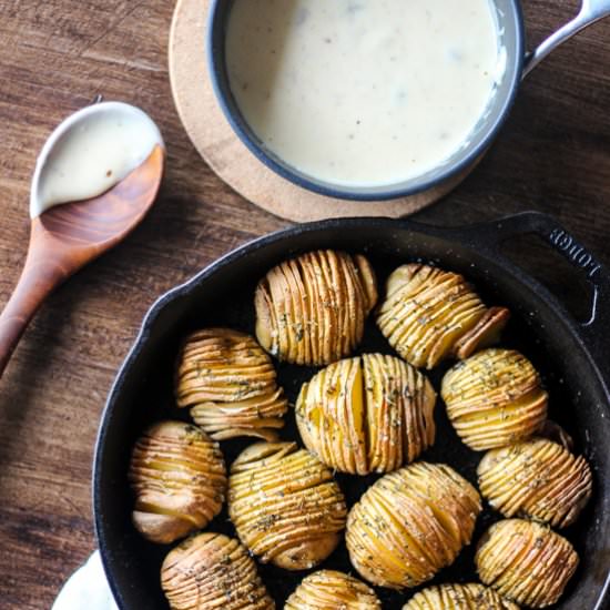 Hasselback Potatoes w/Cheese Sauce - Recipe photo by wrightfamilytable