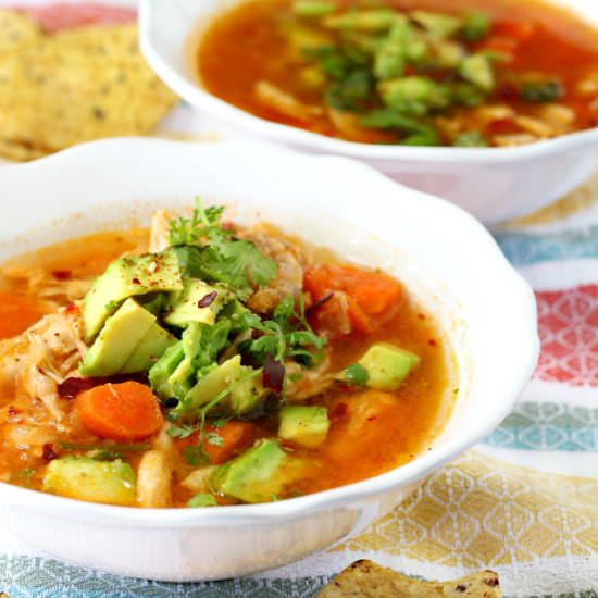 Skinny Chicken Tortilla Soup - Recipe photo by kimscravings