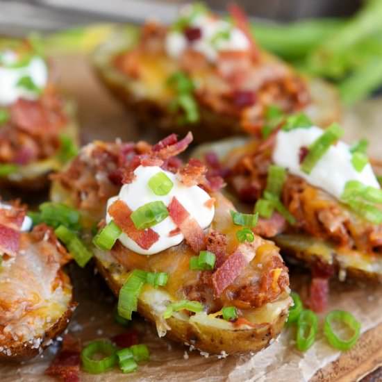 Loaded Grilled BBQ Potato Skins - Recipe photo by byronsbbq