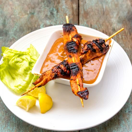 BBQ Chicken Satay w/ Peanut Sauce - Recipe photo by Priyanka DK