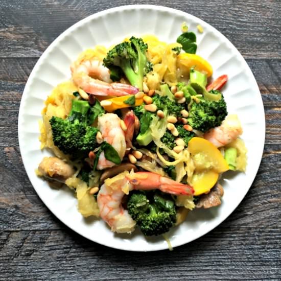 Spaghetti Squash Shrimp Primavera - Recipe photo by MyLifeCookbook