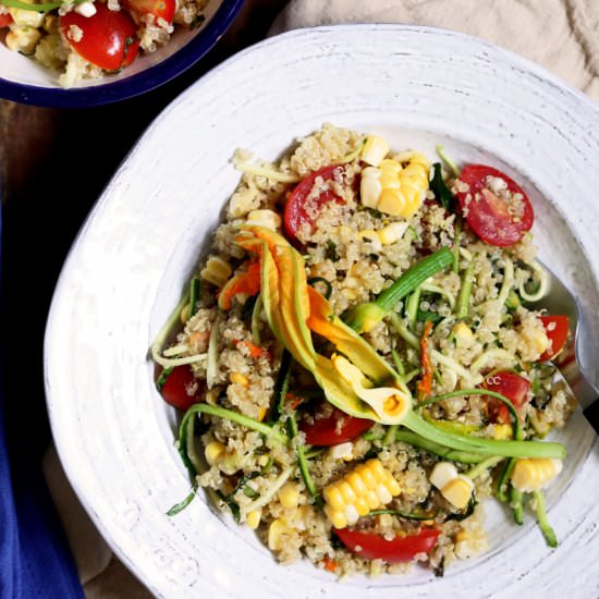 Quinoa Salad with Squash Blossoms - Recipe photo by yummybeet