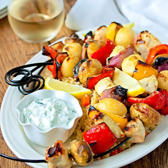 Greek Chicken & Vegetable Skewers - Recipe photo by Cooks With Cocktails