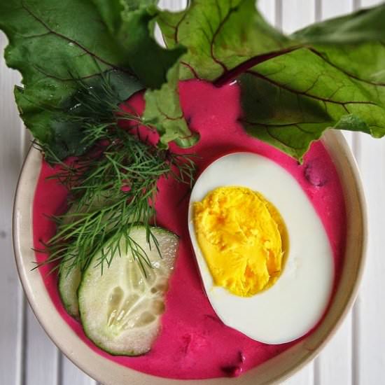 Lithuanian Summer Beet Soup - Recipe photo by whipped cream