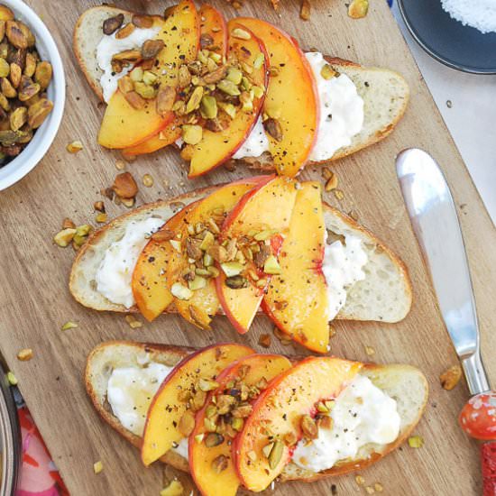 Peach & Burrata Crostini - Recipe photo by loveMaegan