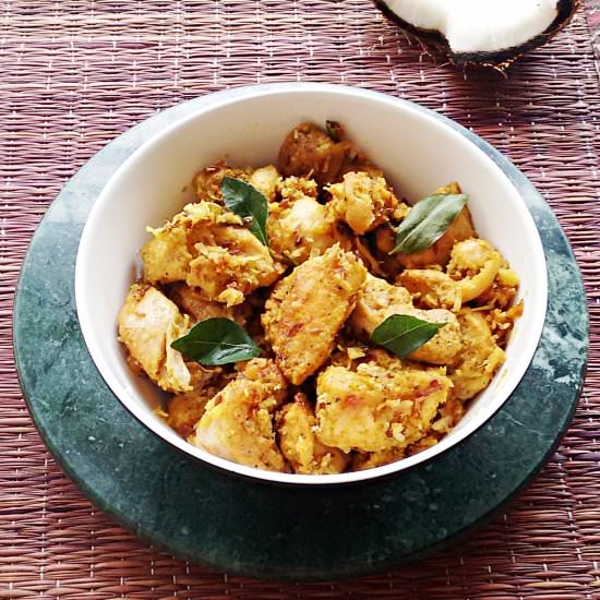 Chicken Roast with Fresh Coconut - Recipe photo by myindiantaste