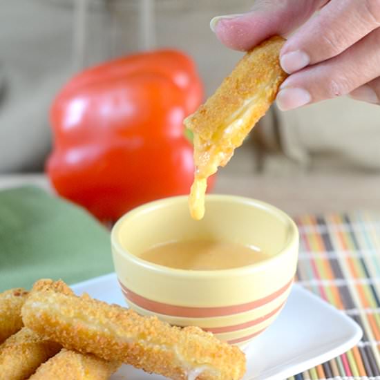 Mozzarella Sticks Red Pepper Sauce - Recipe photo by Feed Your Soul