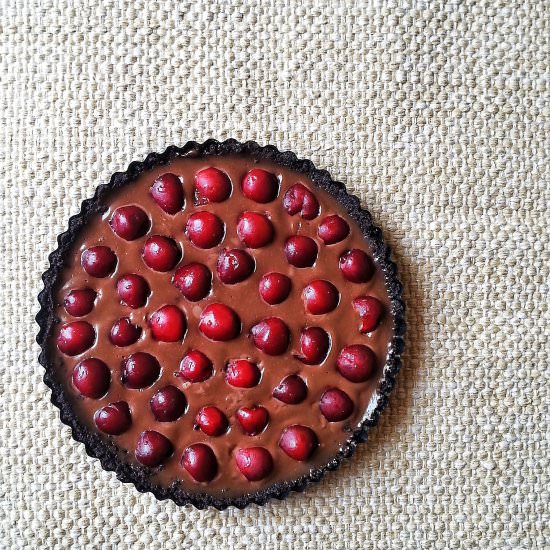 No Bake Chocolate Cherry Tart - Recipe photo by Thoughts Over Chai
