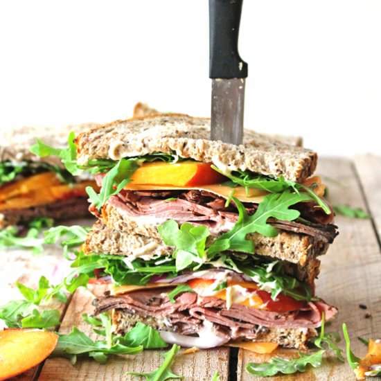 Peach and Pastrami Sandwiches - Recipe photo by Rhubarbarians