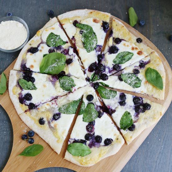 Blueberry Spinach Pizza - Recipe photo by abeautifulmessblog