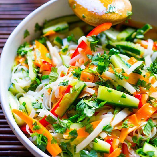 Rice noodles w/ pickled veggies - Recipe photo by Feasting at Home