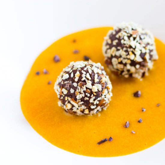 Decadent Truffles in Peach Gazpacho - Recipe photo by foodieawareness