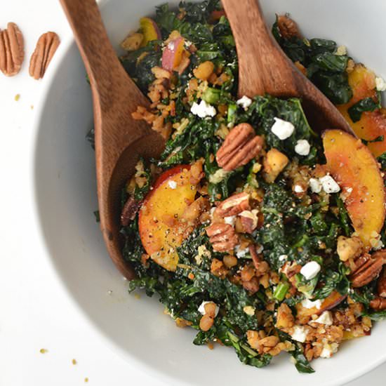Freekah, Kale and Peach Salad - Recipe photo by Alexandra Caspero