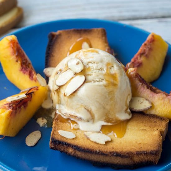 Caramel Peach Pound Cake Sundae - Recipe photo by LovePastaBlog