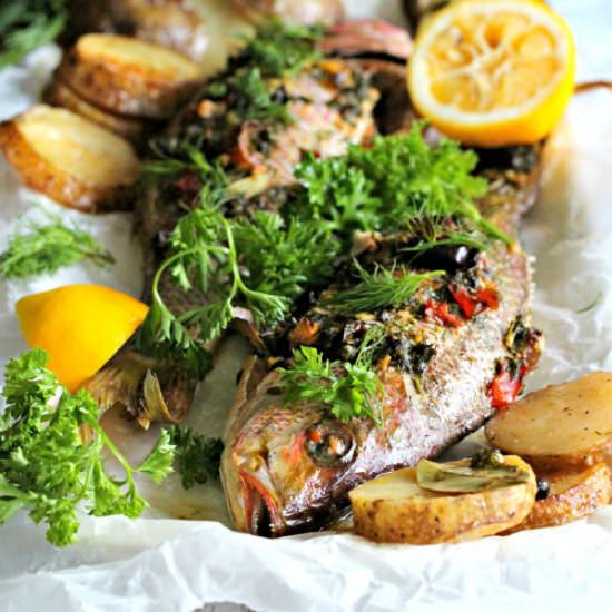 Whole Roasted Red Snapper - Recipe photo by peasandpeonies