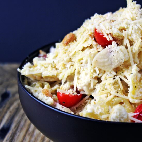 Easy Chicken Caesar Pasta Salad - Recipe photo by dinnerthendessert