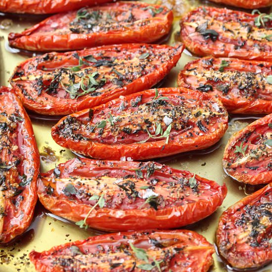 Slow Roasted Tomatoes & Herbs - Recipe photo by HowToFeedaLoon