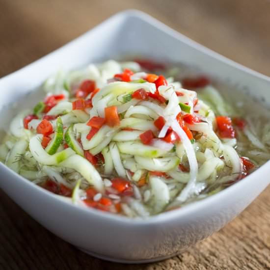Spiral Cucumber & Onion Dill Salad - Recipe photo by Intentional Hospitality