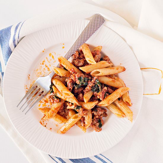 Pasta with sausage and kale - Recipe photo by Adore Foods