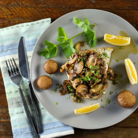 Swordfish, Mushrooms, Lemon & Caper - Recipe photo by Something New For Dinner