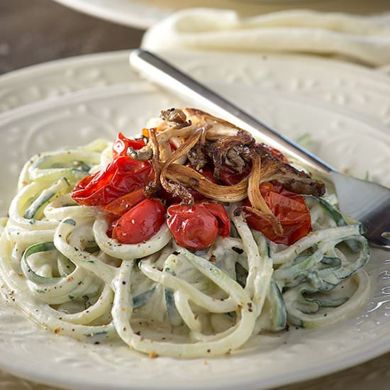 Cucumber Noodles with Dijon "Cream" - Recipe photo by Rawmazing