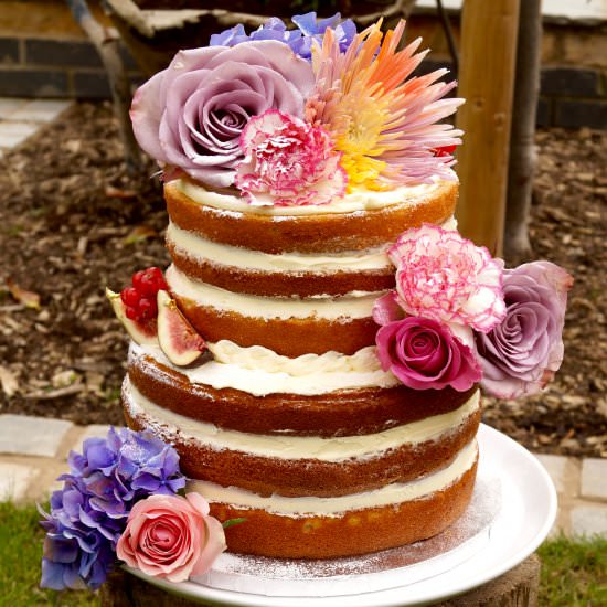 Naked Cake with Fresh Flowers - Recipe photo by BakedByH