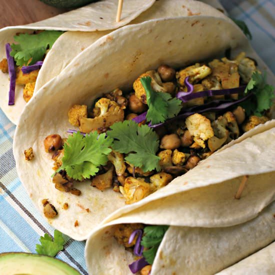 Curry Cauliflower & Chickpea Tacos - Recipe photo by crissy0316