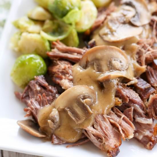 Pork Roast with Mushroom Gravy - Recipe photo by HealthStartsintheKitchen