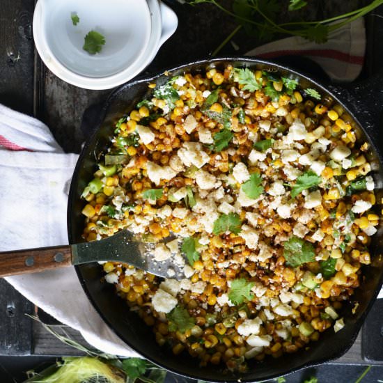 Skillet Mexican Street Corn - Recipe photo by forkvsspoon