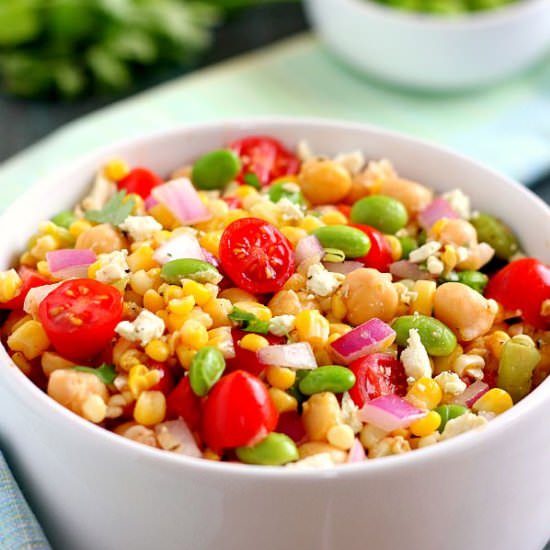 Corn, Edamame and Chickpea Salad - Recipe photo by pumpkinnspice