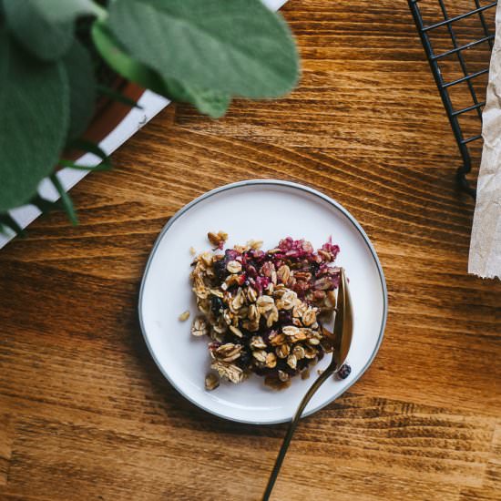Blackberry Bircher Muesli Crumble - Recipe photo by Faring Well