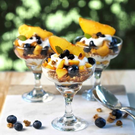 Blueberry Peach Yogurt Parfaits - Recipe photo by simply sated