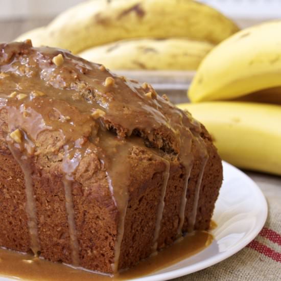 Banana Bread w Peanut Butter Glaze - Recipe photo by From the Athletes Kitchen