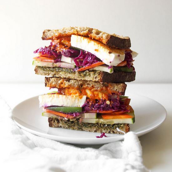 Pesto Mozz Sauerkraut Sandwich - Recipe photo by thekitchenpaper