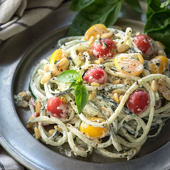 Cucumber Noodles with Basil "Cream" - Recipe photo by Rawmazing