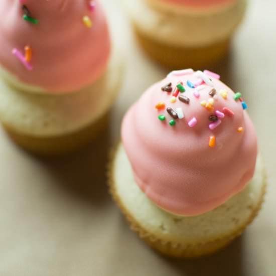Colored Chocolate Dipped Cupcakes - Recipe photo by maycontainsugar