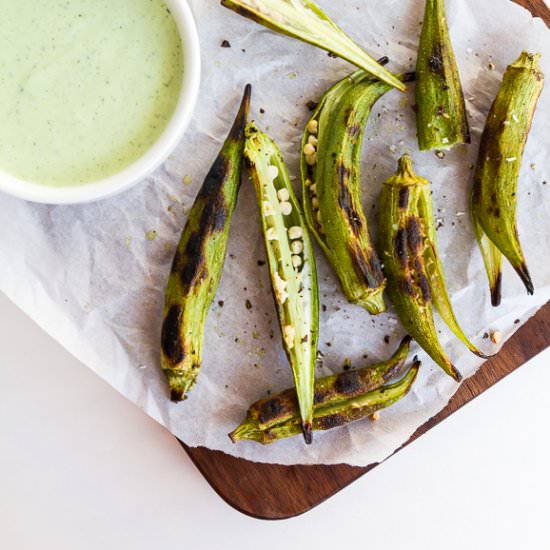 Grilled Okra - Recipe photo by thebrewerandthebaker