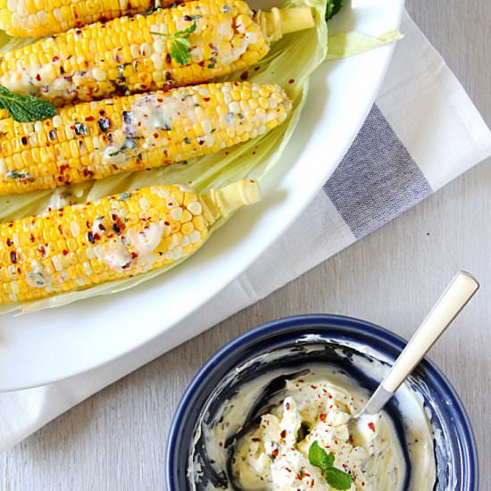 Grilled Corn With Mint Butter - Recipe photo by Happy And Harried