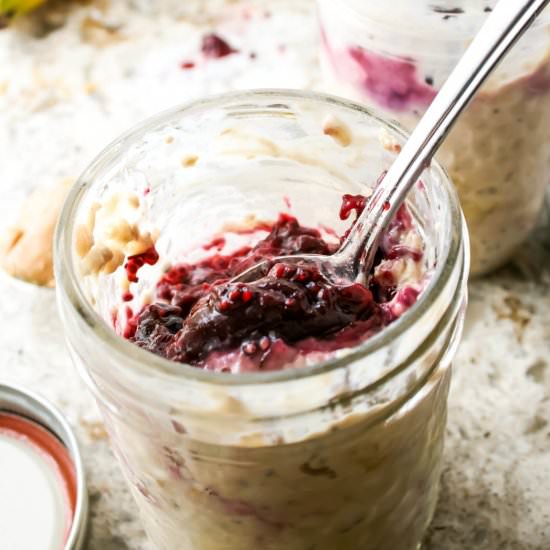 Peanut Butter Jelly Overnight Oats - Recipe photo by Foodwhine