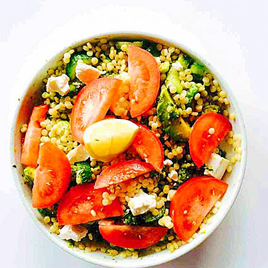 Feta Israeli Couscous bowl - Recipe photo by Honeybutterandricotta