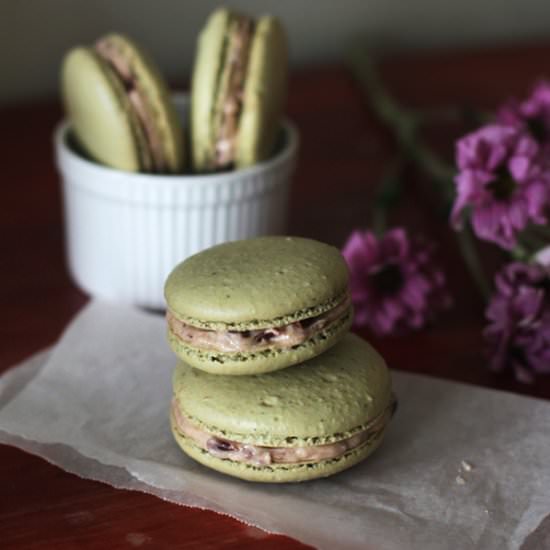 Matcha Macarons & Red Bean Filling - Recipe photo by the tummy train