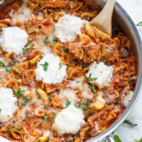Skinny One Pot Skillet Lasagna - Recipe photo by LifemadeSweeter