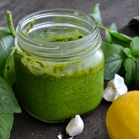 Basil Pesto with Toasted Pine Nuts - Recipe photo by BoxwoodAvenue