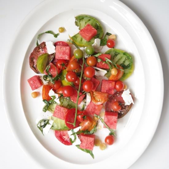 Heirloom Tomato + Watermelon Salad - Recipe photo by littlethingsbyjulia