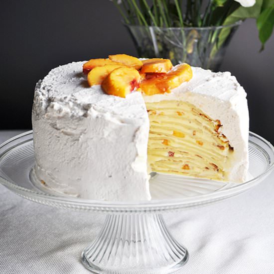 Peaches And Cream Crepe Cake - Recipe photo by BatterandDough