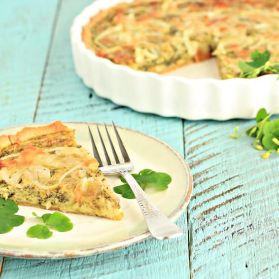 Wood Sorrel and Sweet Onion Tart - Recipe photo by wildedible