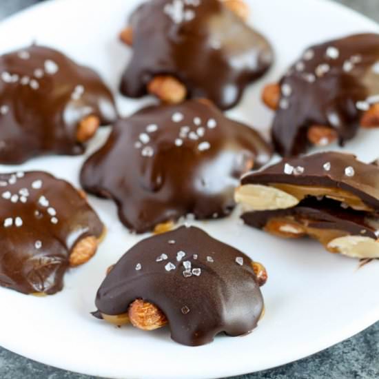 Salted Caramel Almond Turtles - Recipe photo by livewellbakeoften