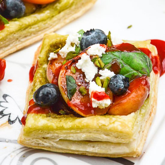 Peach Pesto Tart with Blueberries - Recipe photo by Anu@MyGingerGarlicKitchen