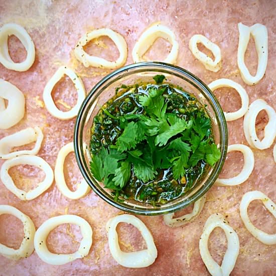 Seared Calamari with Mint Chutney - Recipe photo by Whisk and Tell